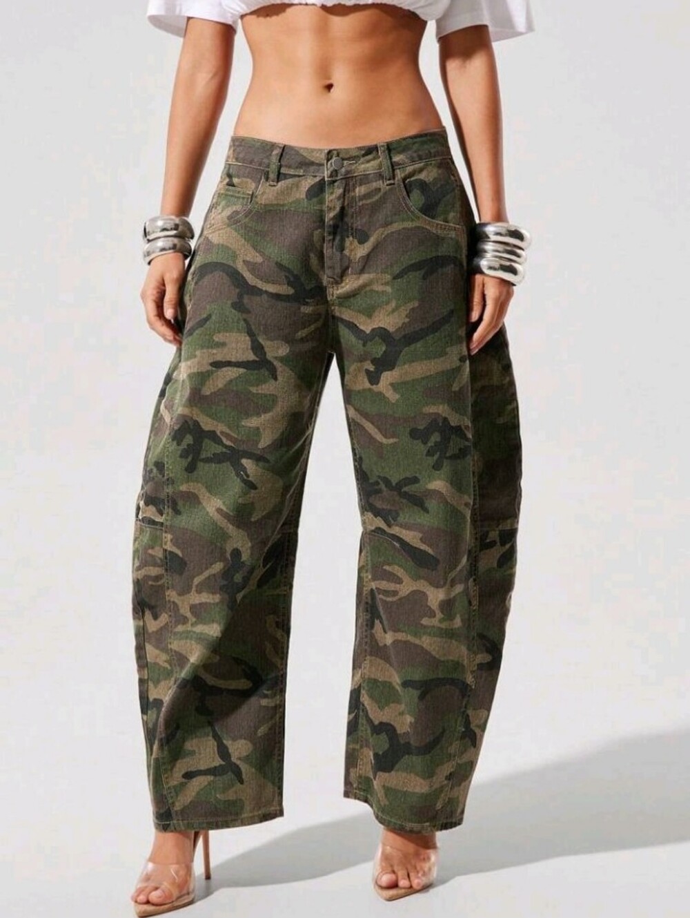 Women's Casual Washed Camouflage Flared Jeans